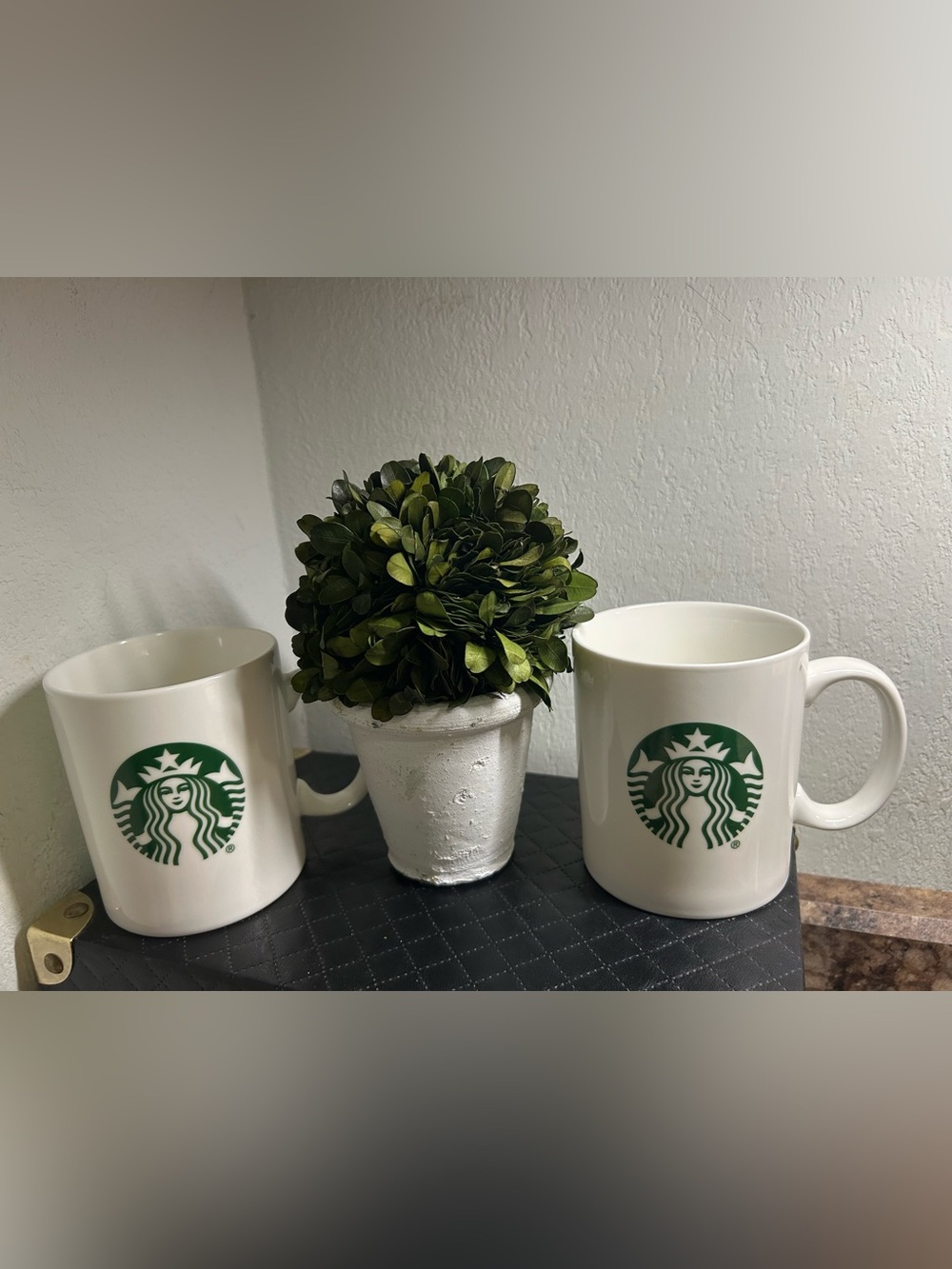 Set of 2 Pristine Starbucks White Ceramic Coffee Mugs - Flawless Condition